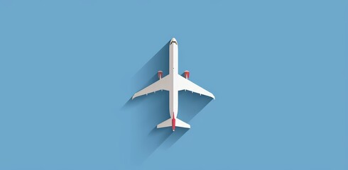 Toy airplane on colourful paper background. Travel concept on blue sky with miniature plane.
