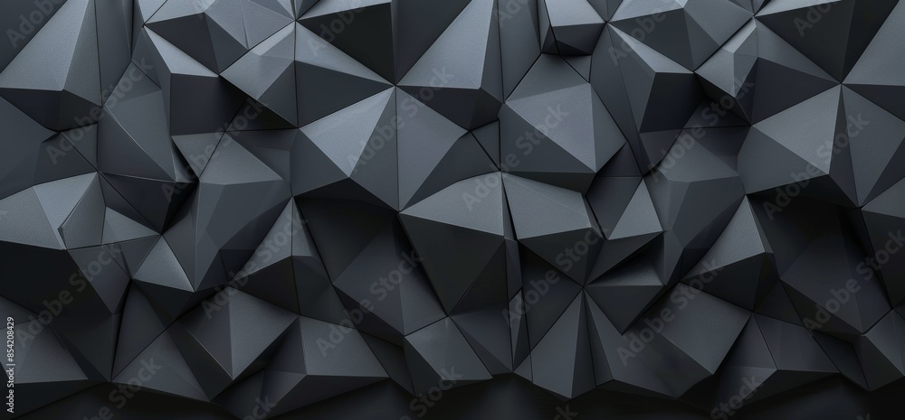 Poster a black abstract geometric background with a 3d rendering.