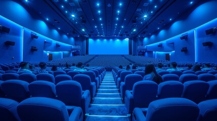 Naklejka premium Capture the magic of a theaters opening night with a photo of people at the curtain, their faces illuminated by