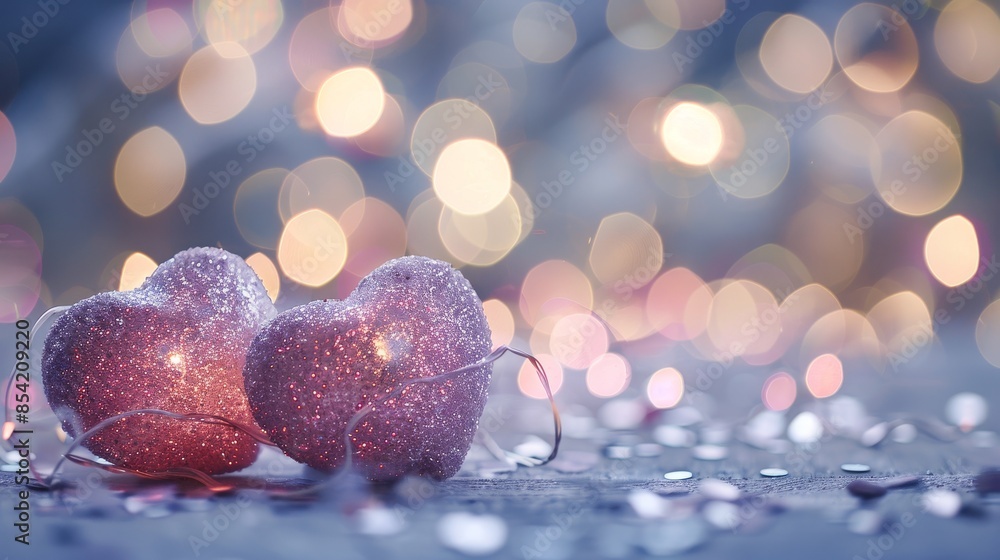 Poster an artificial intelligence-generated valentine's day background with hearts against a bokeh backgrou