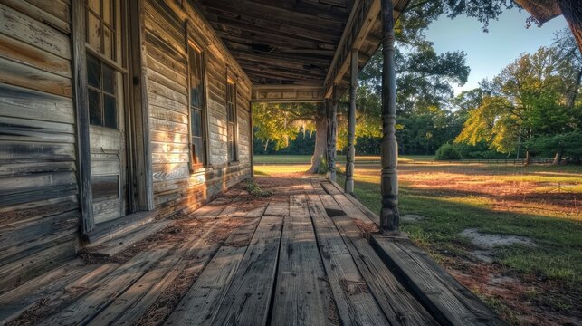 Ancient rural southern farmhouse with dirt covered wood floor