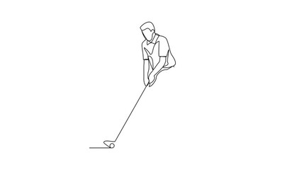 Animated self drawing of Golf sports video design illustration. The people is playing golf golf sports in the field with championship system in simple linear design continuous style video concept. 