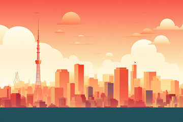 Fototapeta premium Tokio urban landscape. Pattern with houses. Illustration