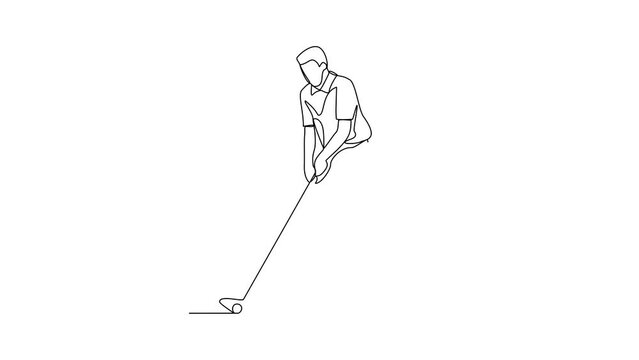 Animated self drawing of Golf sports video design illustration. The people is playing golf golf sports in the field with championship system in simple linear design continuous style video concept. 