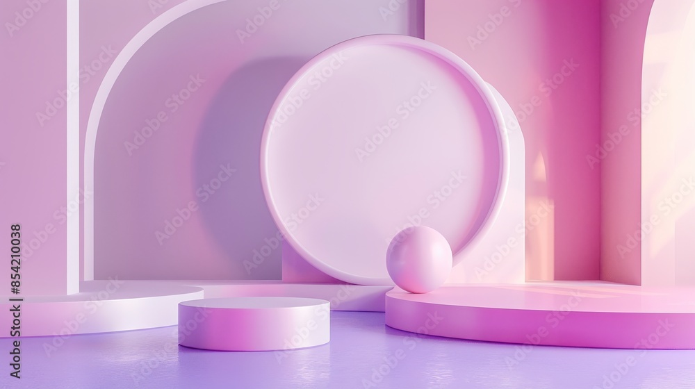 Poster 3d render with abstract podiums and waves. ai generated design.