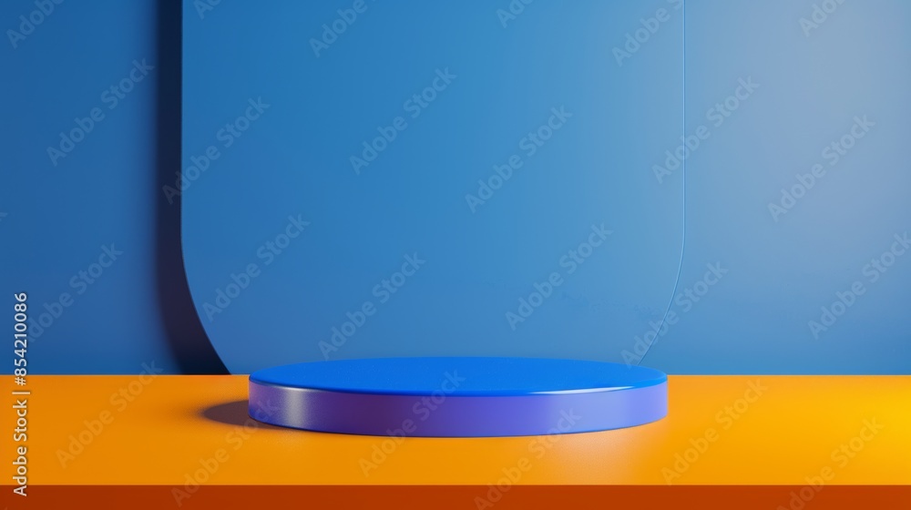 Poster blue and orange podiums against a geometric background in 3d. generated using artificial intelligenc