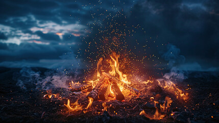 Enchanting Campfire Night: Glowing Embers and Wisps of Smoke