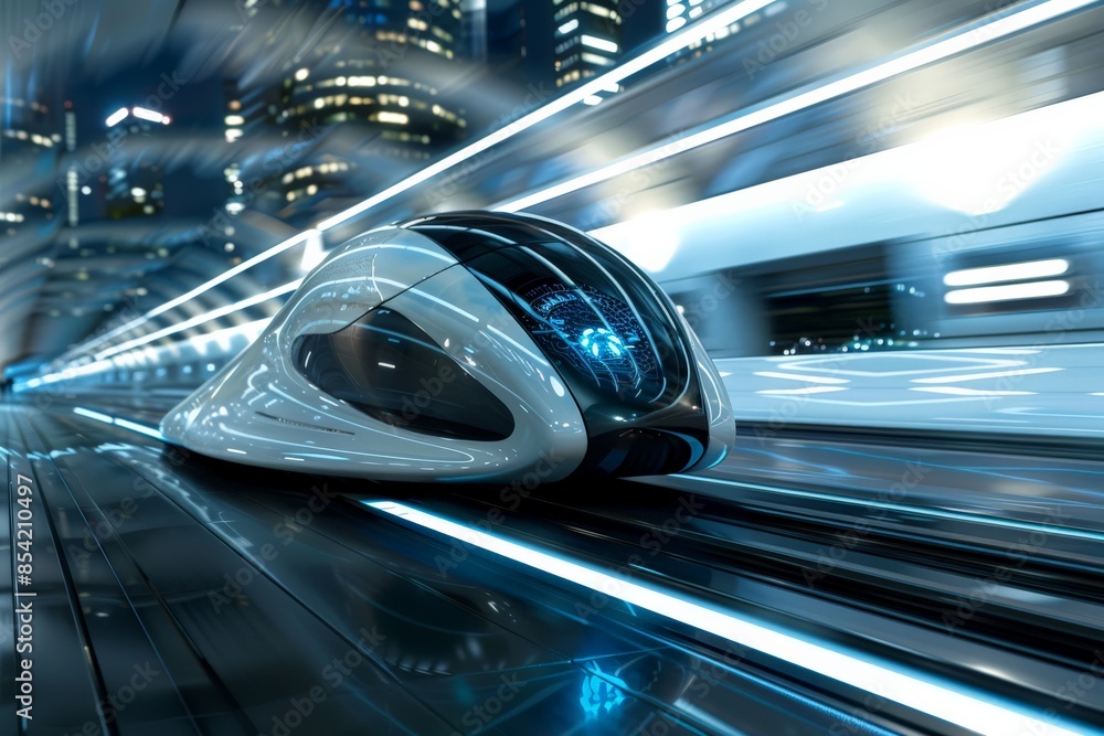 Aufkleber a modern conceptual train speeding through a high-tech city tunnel with futuristic design elements
