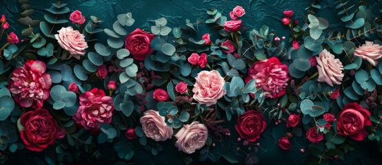 Fototapeta premium An artificial intelligence background with leaves and a bright garden flower.