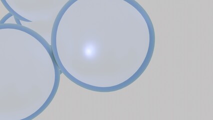 The image represents three 3D-styled blue balls floating in the sky on a background of azure colour. The spheres have a spherical shape and a glossy surface, from which glints of light emanate. The 