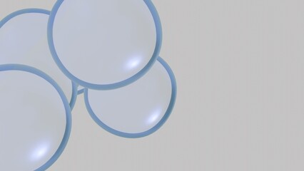 The image represents three 3D-styled blue balls floating in the sky on a background of azure colour. The spheres have a spherical shape and a glossy surface, from which glints of light emanate. The 