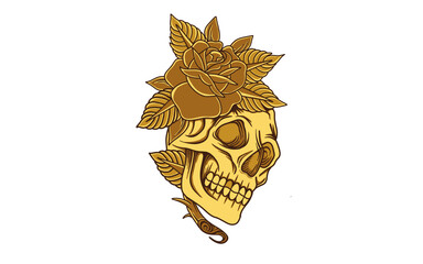 gold skull and roses artwork