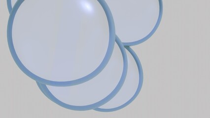 The image represents three 3D-styled blue balls floating in the sky on a background of azure colour. The spheres have a spherical shape and a glossy surface, from which glints of light emanate. The 