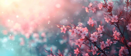 Fototapeta premium Advertising or text background with spring blossoms. Automated generation of banners and backgrounds.