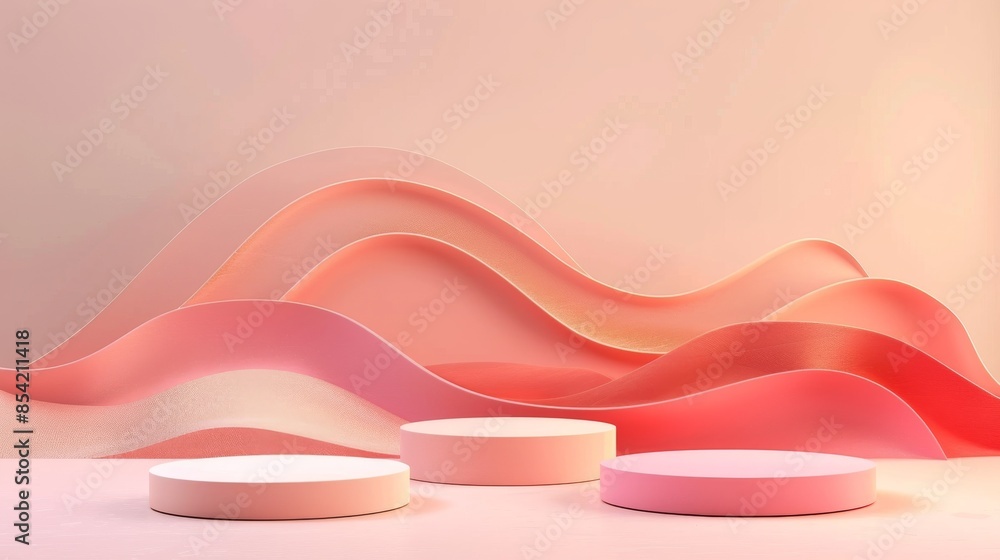 Aufkleber the rendering illustrates a pink and beige podium for displaying products. it was generated using st