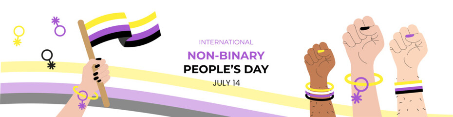 Non-Binary People's Day banner, card, poster template with pride flag. Vector illustration