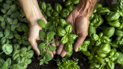 Hands of farmers holding fresh greens. Stock artificial intelligence
