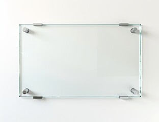 Glass plate with metal holders and advertising sign isolated on transparent PNG background. AI-generated image