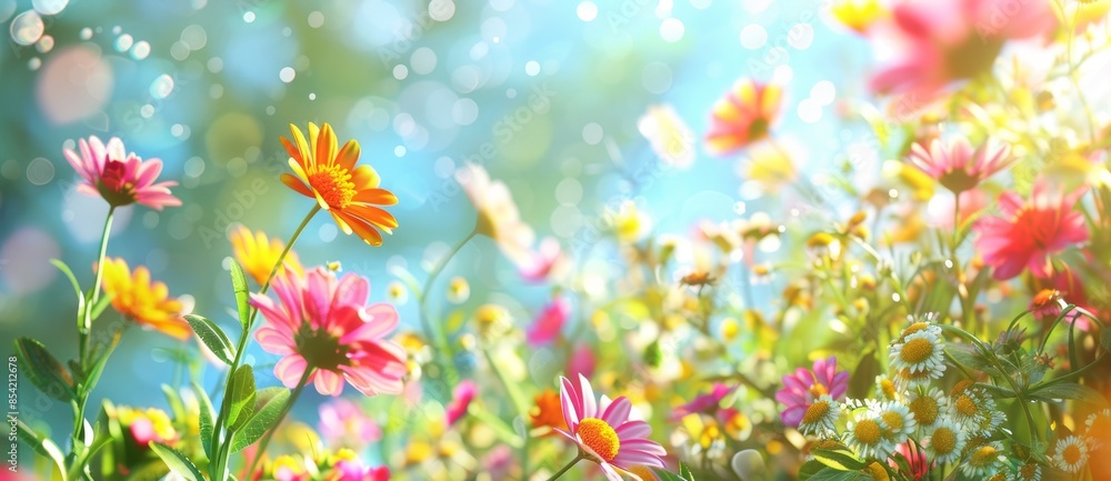 Poster an ai-generated design with beautiful flowers in the background and spring blossoms in the foregroun