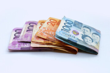 Philippine money, Banknotes on white background.