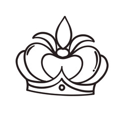 Crown hand drawn doodle line icon. Simple monochrome sketch of classic tiara for head of royal person or winner, medieval crown with teeth and royalty emblem in doodle style vector illustration