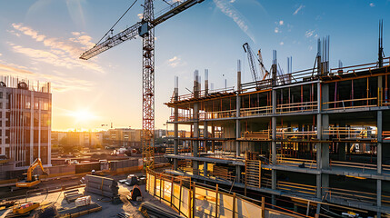 Fototapeta premium construction site for a large building with a clear blue sky background