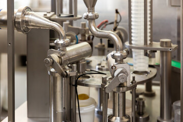 Close up of milking facility on modern dairy farm
