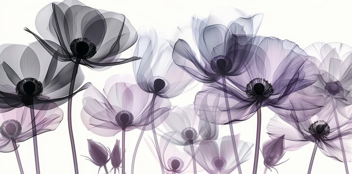 X-ray picture of an abstract vintage flower on a white background, rendered with generative AI.