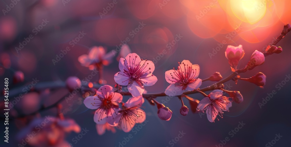 Poster close-up of a spring violet blossom on dark bokeh background. generated with generative ai.