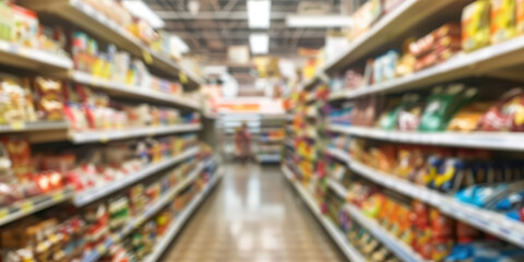 Abstract Blurred Supermarket and Retail Store in Shopping Mall Interior Background for web or banner backdrop template