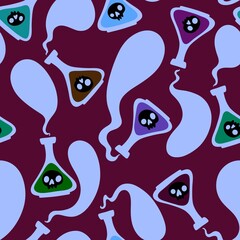 Halloween cartoon seamless poison bottle and ghost pattern for wrapping paper