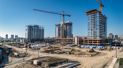 Naklejka premium construction site for a large building with a clear blue sky background