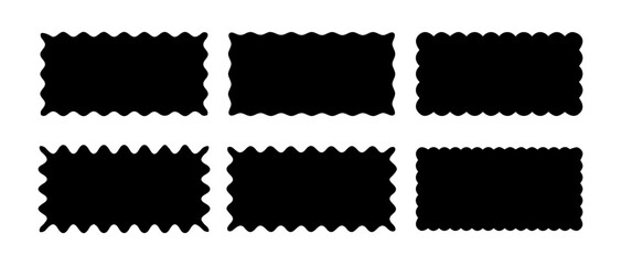 Set of rectangle shape frames with zigzag edge. Uneven zigzag rectangular shapes. Jagged rectangle. Isolated elements for design of text box, badge, banner