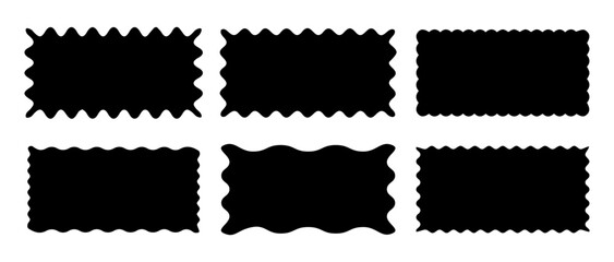 Set of rectangle shape frames with zigzag edge. Uneven zigzag rectangular shapes. Jagged rectangle. Isolated elements for design of text box, badge, banner