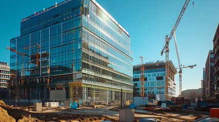 Fototapeta premium construction site for a large building with a clear blue sky background
