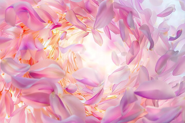 Obraz premium rose petals swirling around in the center, beautiful pink and purple flower petals falling on white