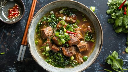 Asian style Pork Soup with Bitter Melon and Pickled Mustard Greens
