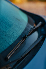 Car wipers with water condensation in the morning