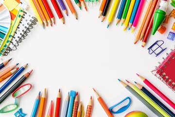 Fototapeta premium Colorful School Supplies Flat Lay on White Background