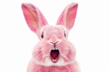 Fototapeta premium An illustration of a stunned pink Easter bunny on a white background with a surprised look of joy