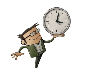 Man holding a watch with hands in one hand as a timekeeping concept