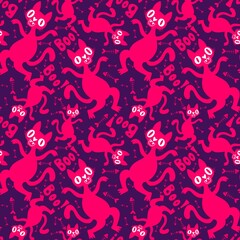 Halloween animals seamless cats and pumpkins pattern for wrapping paper