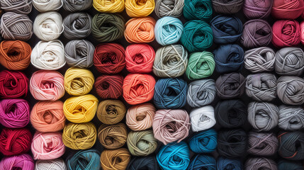 A pile of colorful yarn with a variety of colors including pink, blue