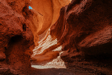 Red rock canyon, narrow passage between rocks