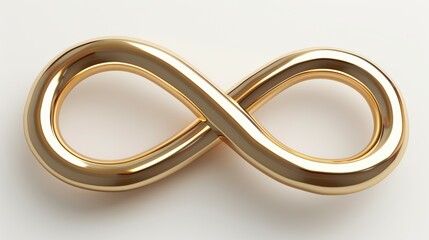 A gold colored infinity symbol is shown in a close up, infinity sign concept