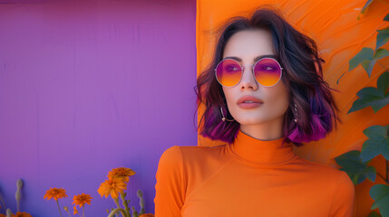 A woman outfit fashion halloween colors complementary purple and orange
