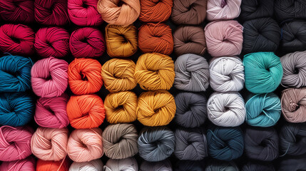 A pile of colorful yarn with a variety of colors including pink, blue