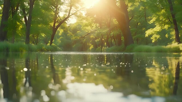 Defocused shot of a peaceful river reflecting the excitement of the fishing derby.