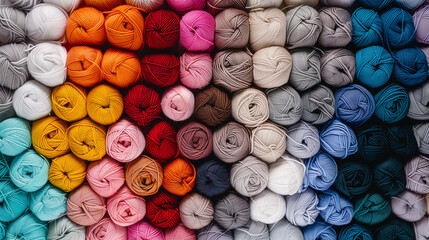 A pile of colorful yarn with a variety of colors including pink, blue