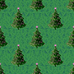 Christmas tree seamless cartoon pattern for wrapping paper and fabrics